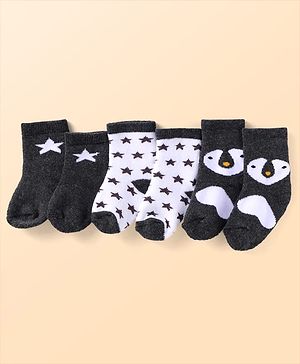 Cute Walk by Babyhug Ankle Length Antibacterial Socks with Penguin Design Pack Of 3 - Black & White