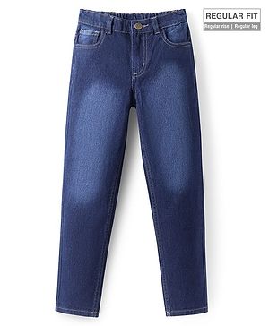 Pine Kids Woven Full Length Solid Washed Denim Jeans - Navy Blue