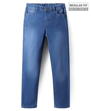 Pine Kids Woven Full Length Solid Washed Denim Jeans - Blue
