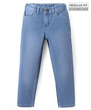 Pine Kids Woven Full Length Solid Washed Denim Jeans - Light Blue