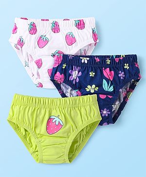 Babyhug 100% Cotton Single Jersey Knit Panties With Floral Print Pack Of 3 - Pink & Navy Blue