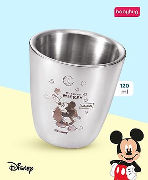 Babyhug Disney Mickey Mouse Stainless Steel Double Wall Tumbler Silver - 120 ml