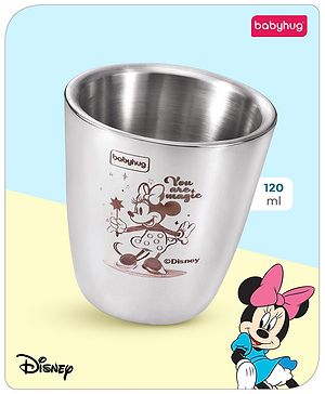 Babyhug Disney Minnie Mouse Insulated Stainless Steel Double Wall Tumbler| Easy to Clean & Maintain| Encourage Self Feeding| Laser Print| Dishwasher Safe Silver - 120 ml Babyhug Disney Minnie Mouse Insulated Stainless Steel Double Wall Tumbler| Easy to Clean & Maintain| Encourage Self Feeding| Laser Print| Dishwasher Safe Silver - 120 ml