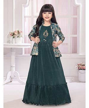 Betty By Tiny Kingdom Three Fourth Sleeves Floral Printed Jacket With Beads Embellished Gown - Green