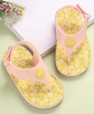 Babyoye Velcro Closure Flip Flops with Floral
                      Print - Yellow