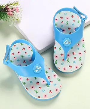 Babyoye Velcro Closer Flip Flops with Backstrap & Floral Print - Light Blue