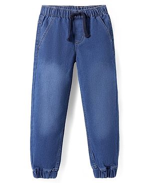 Pine Kids Woven Full Length Solid Washed Denim Jeans - Blue