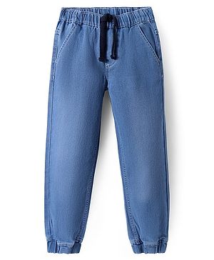 Pine Kids Woven Full Length Solid Washed Denim Jeans - Light Blue