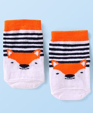Cutewalk by Babyhug Knit Anti-Bacterial Ankle Length Anti-Skid Sock with Fox Design - Neon Orange