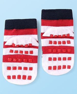 Cutewalk by Babyhug Anti-Bacterial Ankle Length Anti-Skid Sock with Raccoon Design - Black & Red