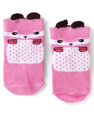 Cutewalk by Babyhug Non Terry Knit Anti-Bacterial Ankle Length Anti-Skid Sock with Animal Applique - Pink