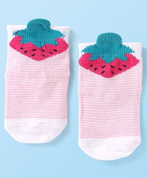 Cutewalk by Babyhug Non Terry Knit Anti-Bacterial Ankle Length Anti-Skid Socks with Strawberry Applique - Baby Pink