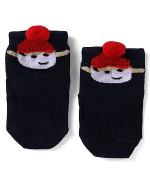 Cutewalk by Babyhug Non Terry Knit Anti-Bacterial Ankle Length Anti-Skid Socks with Snowman Applique - Navy Blue