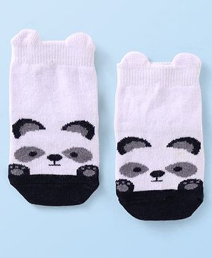 Cutewalk by Babyhug Knit Anti-Bacterial Ankle Length Anti-Skid Socks with Panda Design - White