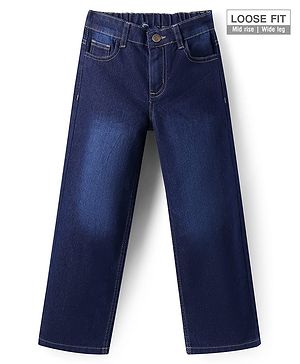 Pine Kids Woven Full Length Solid Washed Denim Jeans - Navy Blue