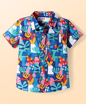 Babyhug Cotton Woven Half Sleeves Shirt With Sea Life Theme Print - Blue
