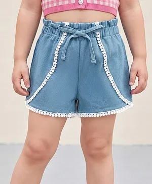 Mark & Mia Denim Shorts With Lace
                              Detailing & Bow Applique - Blue