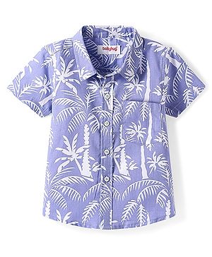 Babyhug Cotton Woven Half Sleeves Shirt With Tropical Print - Blue