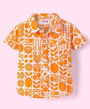 Babyhug Cotton Woven Half Sleeves Shirt with Fruits Print - Orange