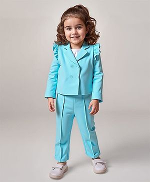 Babyhug Woven Full Sleeves Solid Top & Trouser with Inner Tee - Aqua Blue