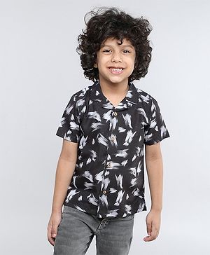 Taffykids Linen Half Sleeves Brush Strokes Printed Shirt - Black & Grey