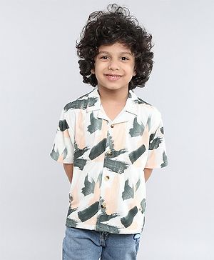 Taffykids Half Sleeves Brush Strokes Printed Oversize Shirt - White & Multi Colour