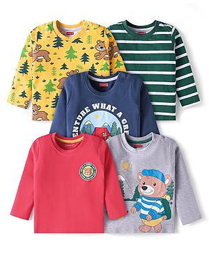 Babyhug Cotton Knit Full Sleeves T-Shirts with Bear Print Pack of 5 - Multicolor