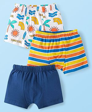 Babyhug 100% Cotton Trunk Beach Theme Print Pack of 3 - Blue & White