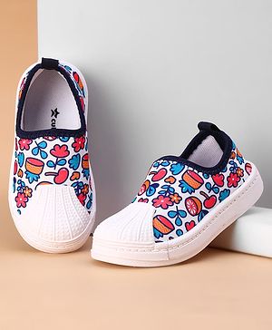 Cute Walk by Babyhug Slip On  Casual Shoes with Floral Print - White Blue & Red