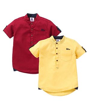 TONYBOY Cotton Pack Of 2 Half Sleeves Solid Shirts - Maroon & Yellow