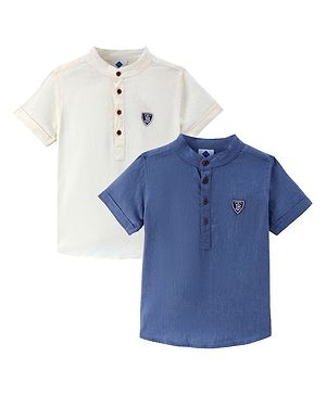 TONYBOY Cotton Pack Of 2 Half Sleeves Solid Shirts - Cream & Blue