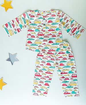 KLINGARU Cotton Knit Full Sleeves Vehicles Printed Coordinating Tee & Pajama Set - Multi Colour