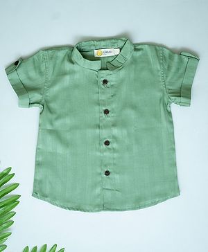 Klingaru Cotton Half Sleeves Striped Shirt  - Green