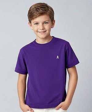 Pine Kids Cotton Knit Half Sleeves T-Shirt with Logo Print - Violet