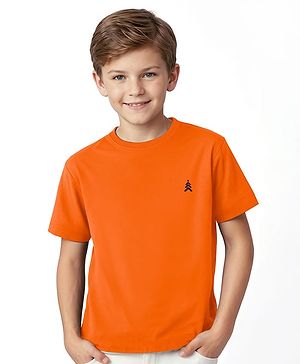 Pine Kids Cotton Knit Half Sleeves T-Shirt with Logo Detailing - Coral