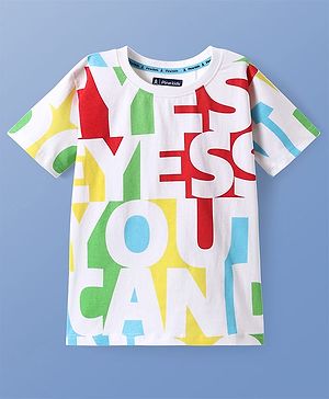 Pine Kids Cotton Knit Half Sleeves T-Shirt with Text Print - White