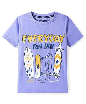 Pine Kids Cotton Knit Half Sleeves T-Shirt with Text Print - Lavender