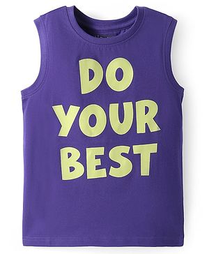 Pine Kids Cotton Knit Sleeveless Tank T-Shirt with Do Your Best Text Print - Purple