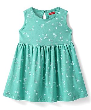 Babyhug Single Jersey Knit Sleeveless Floral Printed Frock - Sea Green