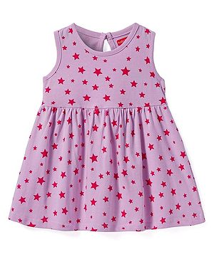 Babyhug Single Jersey Knit Sleeveless Frock with Stars Print - Lilac