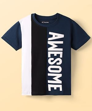 Pine Kids Cotton Knit Half Sleeves Cut & Sew T-Shirt With Awesome Text Print - Navy Blue