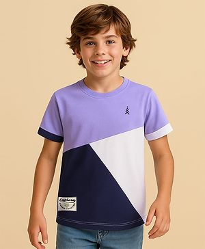 Pine Kids Cotton Knit Half Sleeves Cut & Sew T-Shirt - Navy Blue White & Lavender