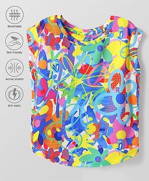 Pine Active Half Sleeves High Stretch T-Shirt Splash Print - Blue & Yellow
