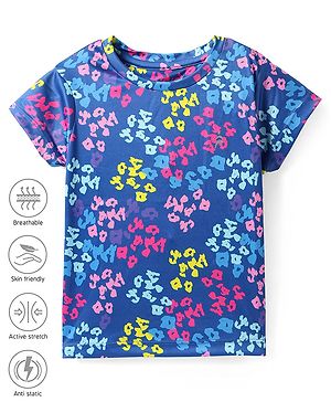 Pine Active Half Sleeves High Stretch T-Shirt Abstract Print - Blue