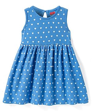 Babyhug Single Jersey Knit Sleeveless Frock with Polka Dots Print - Blue