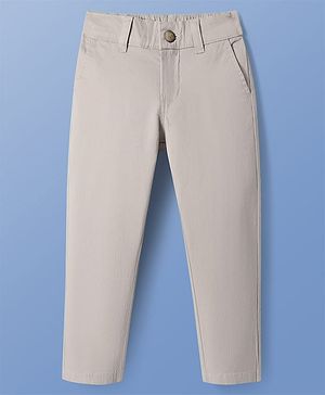Pine Kids Cotton Elastane Woven Full Length Solid Trouser - Beige