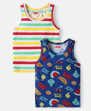 Babyhug Single Jersey Knit Sleeveless Sando with Stripes & Text Print Pack of 2 - Navy Blue