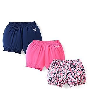 Pine Kids Cotton Lycra Knit Bloomers with Floral & Text Print Pack of 3 (Color May Vary)