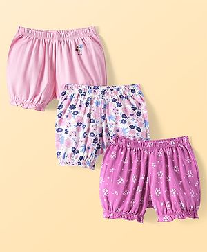 Pine Kids Cotton Knit Bloomers with Floral Print Pack of 3 (Colour May Vary)