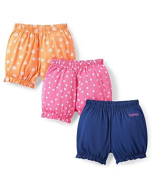 Pine Kids Cotton Lycra Bloomers with Stars & Floral Print - Pack Of 3 (Color May Vary)